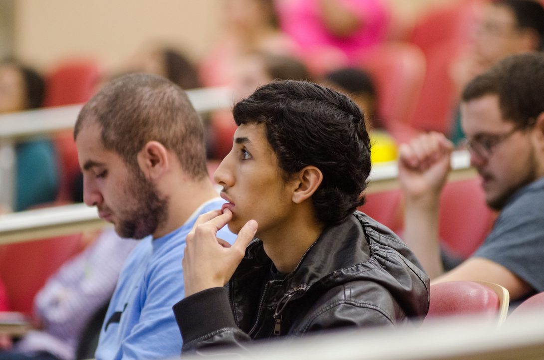 Student concentrating in class