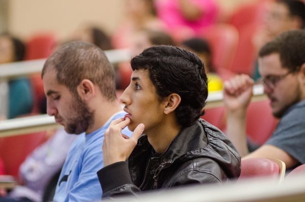 student focusing in class