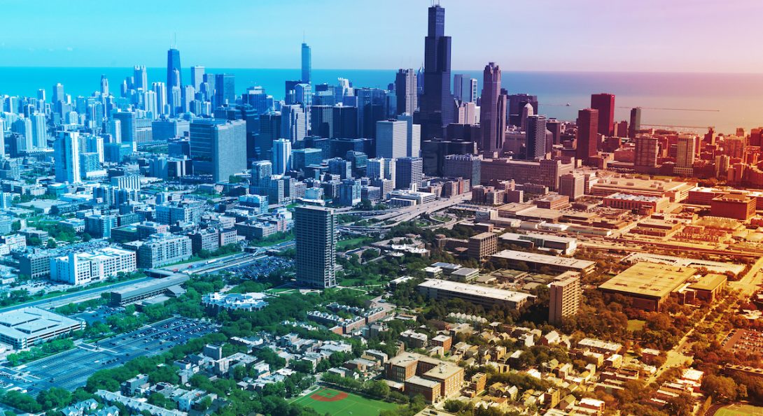 UIC campus and Chicago skyline