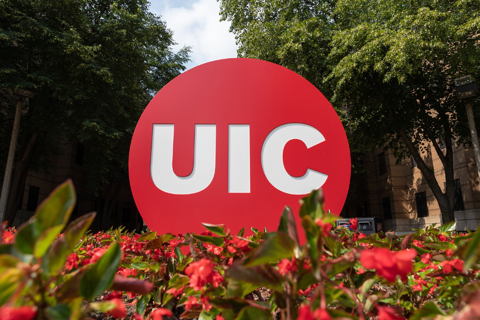 UIC red circle in flowers